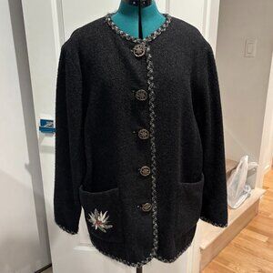 Grey Boiled Wool Jacket with Tyrolean details made in Italy size L